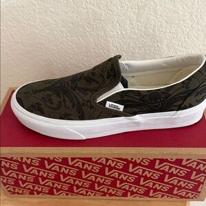 Vans Black and White Patterned Slip-On Shoes